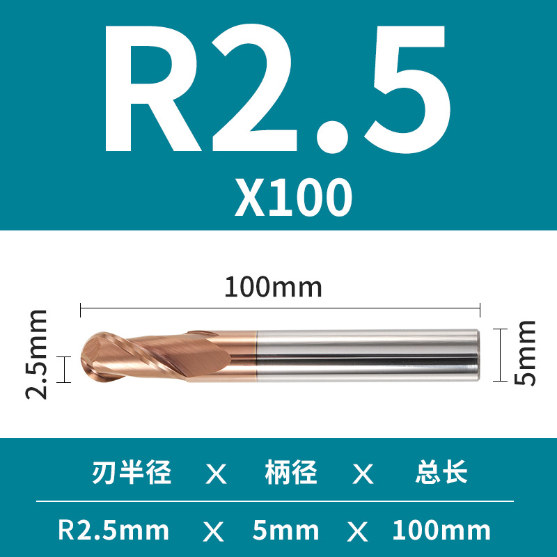 2 Hoja de 55 grados duro de la aleación de tungsteno de acero bola final fresa recta vástago R esférico Molino de extremo cnc herramienta Molino de extremo