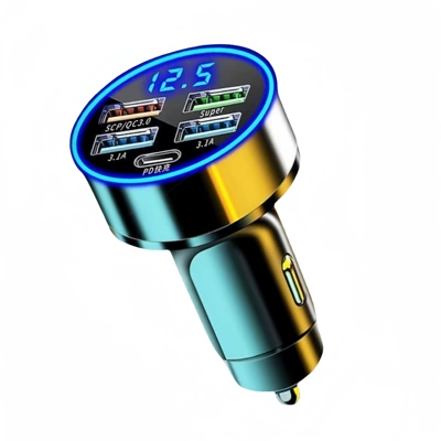 car charger QC3.0 fast charging — Mobil şarj cihazları - digital-display-round-five-super-fast-charge-pd