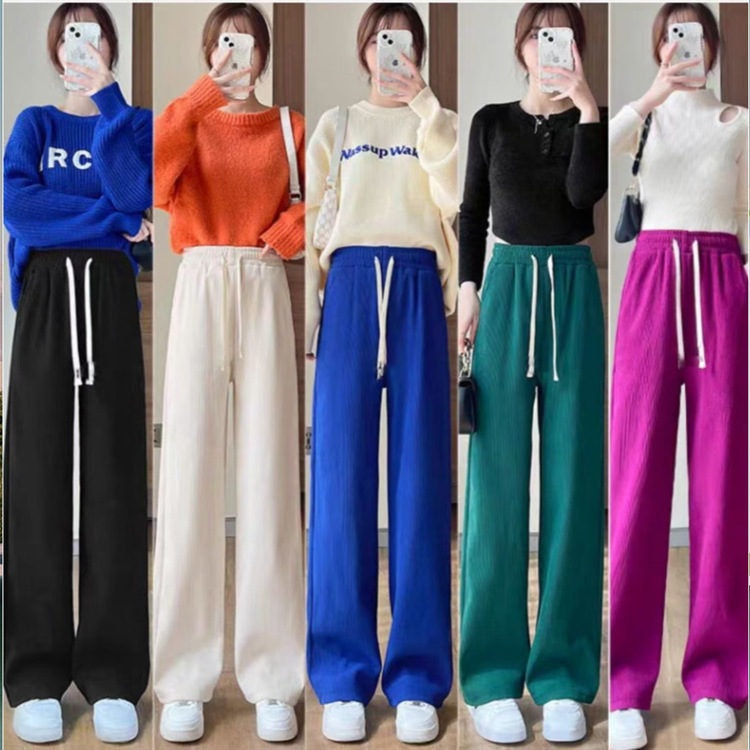 Women's wide-leg pants 2023 new spring and autumn high-end Korean style corduroy loose slimming draping pants wholesale