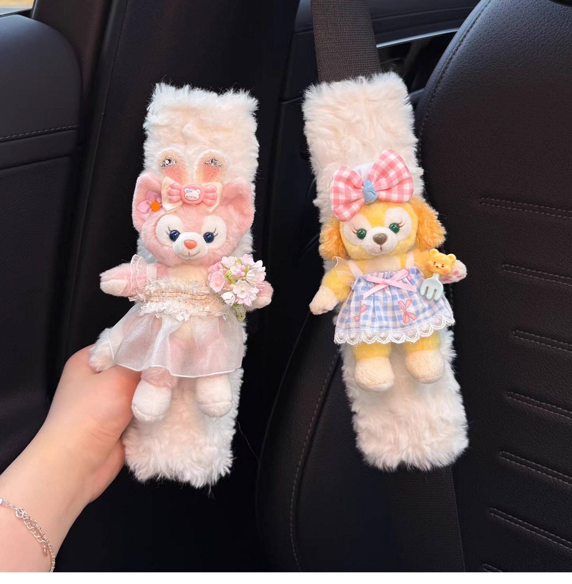 Cute car seatbelt shoulder pads for women, anti-chafing for car interiors, a pair for couples, LinaBell and StellaLou