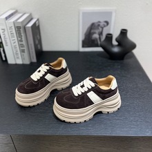 牛皮版~2025秋季新款小个子8cm厚底时尚女休闲德训磨砂松糕鞋潮