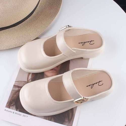 Baotou half-slippers women's outdoor British-style shoes, indoor non-slip thick-soled retro Mary Jane sandals with soft soles