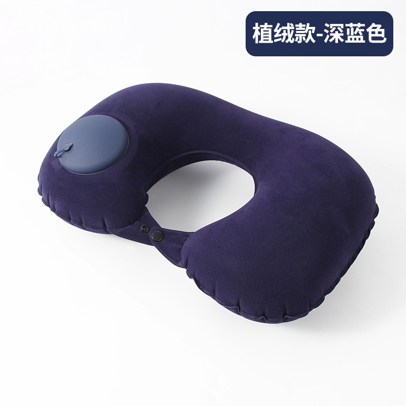 U-type [Velvet] Press the inflatable pillow-Deep Blue