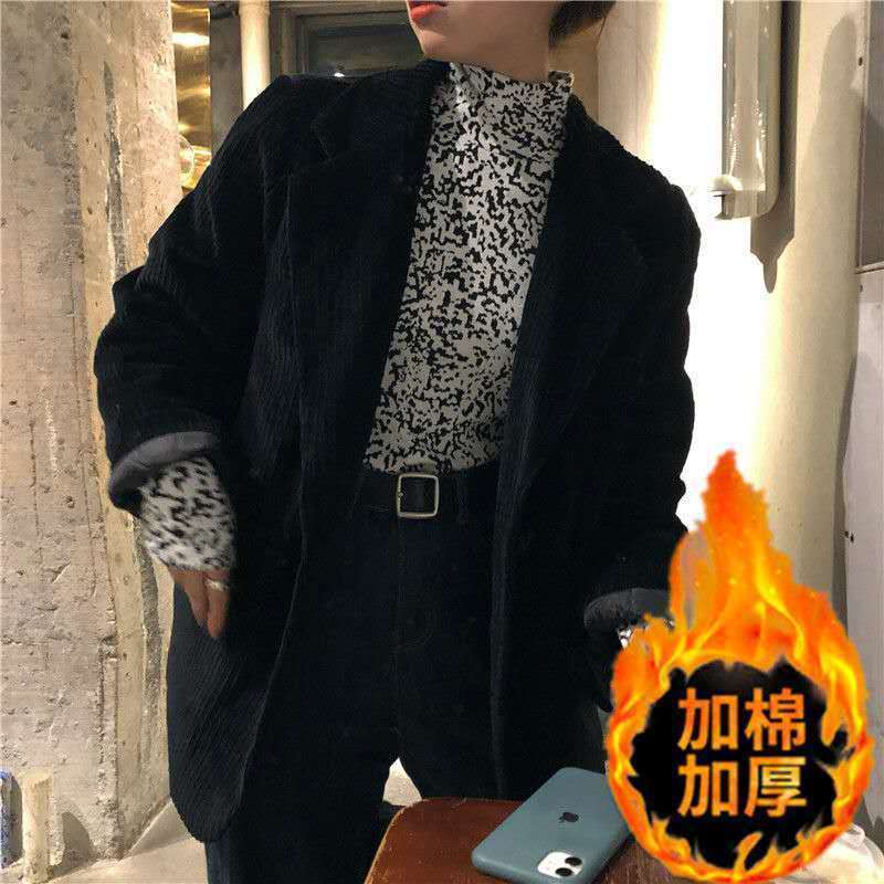 灯芯绒中长款西装外套女韩版秋冬2025新款宽松炸街休闲西服上衣潮|undefined