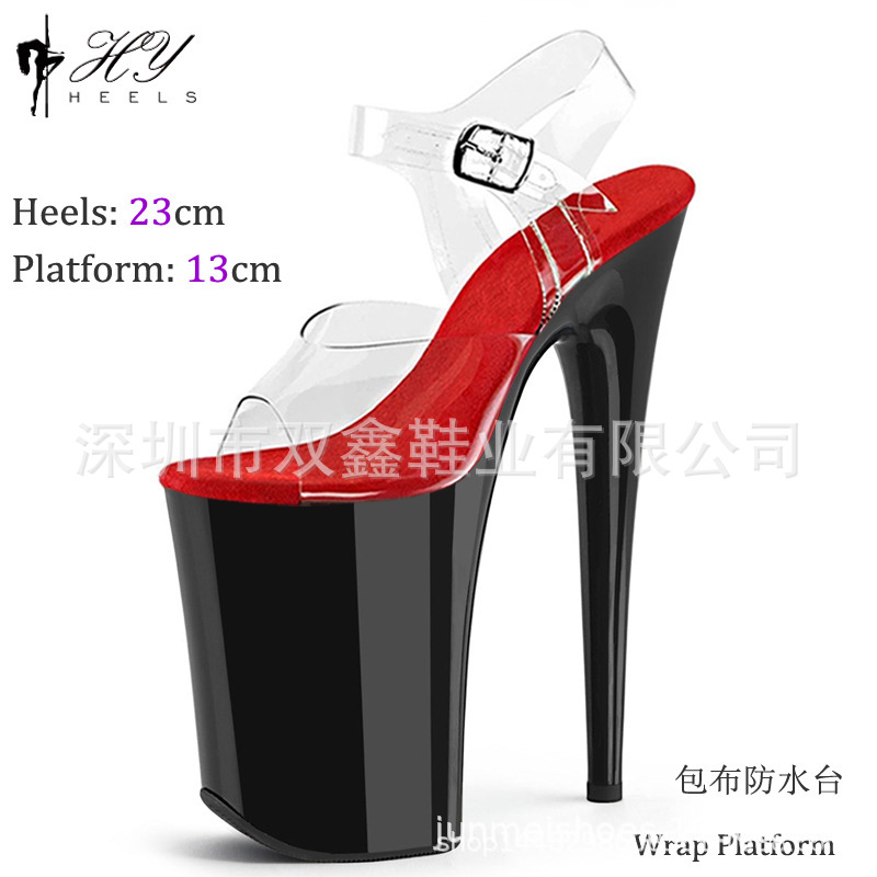 23cm moda europea y americana sexy odio tiangao pole danza zapatos nuevo modelo característico entrenamiento pasarela Sandalias de tacón alto para las mujeres