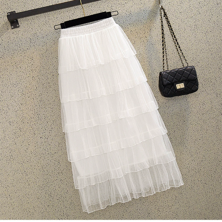 Сетчатая юбка миди женская, новинка осени-зимы 2025, очень нежная многослойная юбка-торт, белая длинная юбка ниже колена