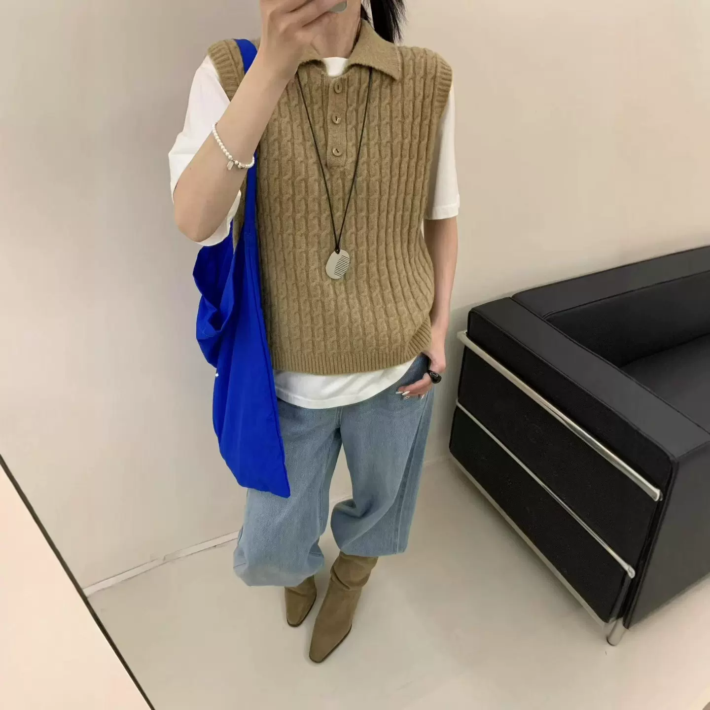 韩版休闲学院风polo领针织背心女秋季温柔气质显瘦无袖马甲上衣潮