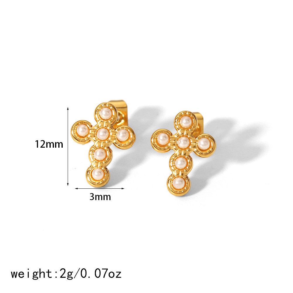 Holiday, Daily Occasion 304 Stainless Steel Material 1 Pair Simple Style Commute Cross Moon Plating 304 Stainless Steel Ear Studs