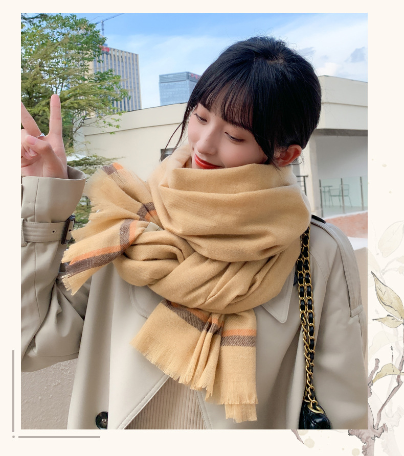 Short Beard Striped Scarf Korean Version Of The Double-sided Fashion Thickening Warm Long Shawl Student Bib display picture 38