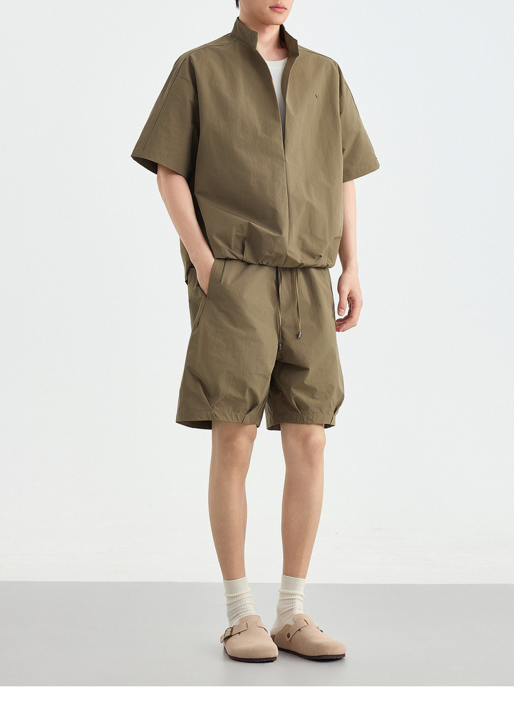 Bộ đồ thể thao nam 2 mảnh áo sơ mi cổ đứng không nút phối quần short — Quần Short Màu Xanh Đen (91680) chi tiết 19