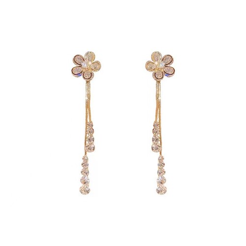 Fashionable long tassel earrings, feminine flower water drop love earrings, face slimming, high-end earrings, light luxury earrings