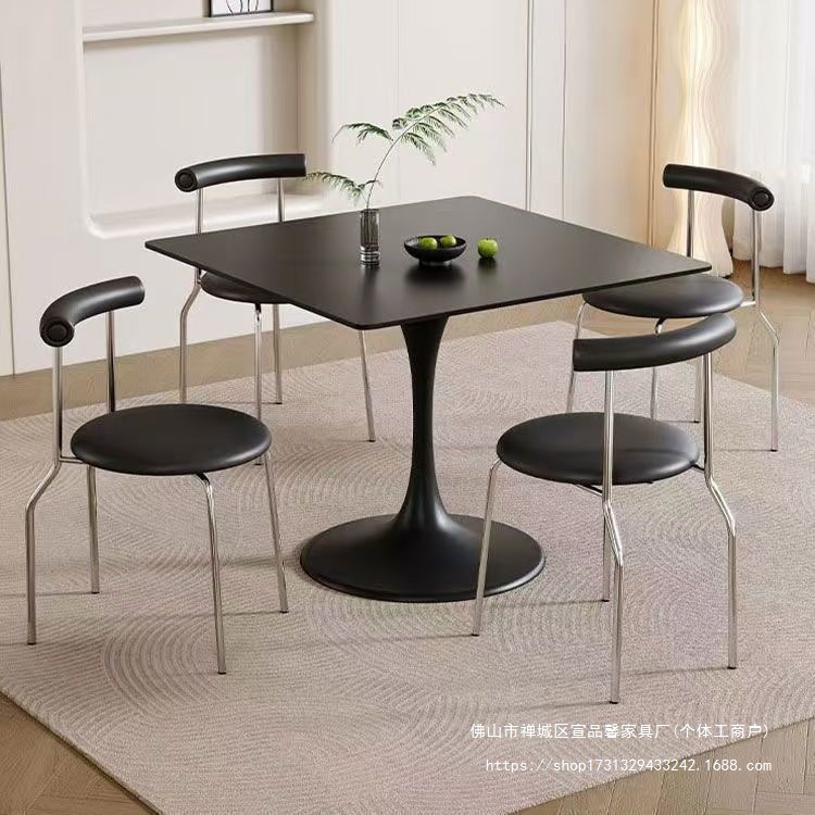 Italian Square Slate Dining Table and Chair Combination Reception Negotiation Table Home Living Room Small Apartment Leisure Square Table