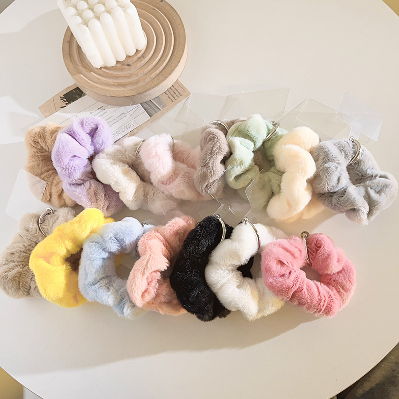 Casual and Versatile Orange Pink Plush Hair Band Bracelet Mobile Phone Case Lanyard Wrist Strap Style Satchel Short Mobile Phone Case Universal