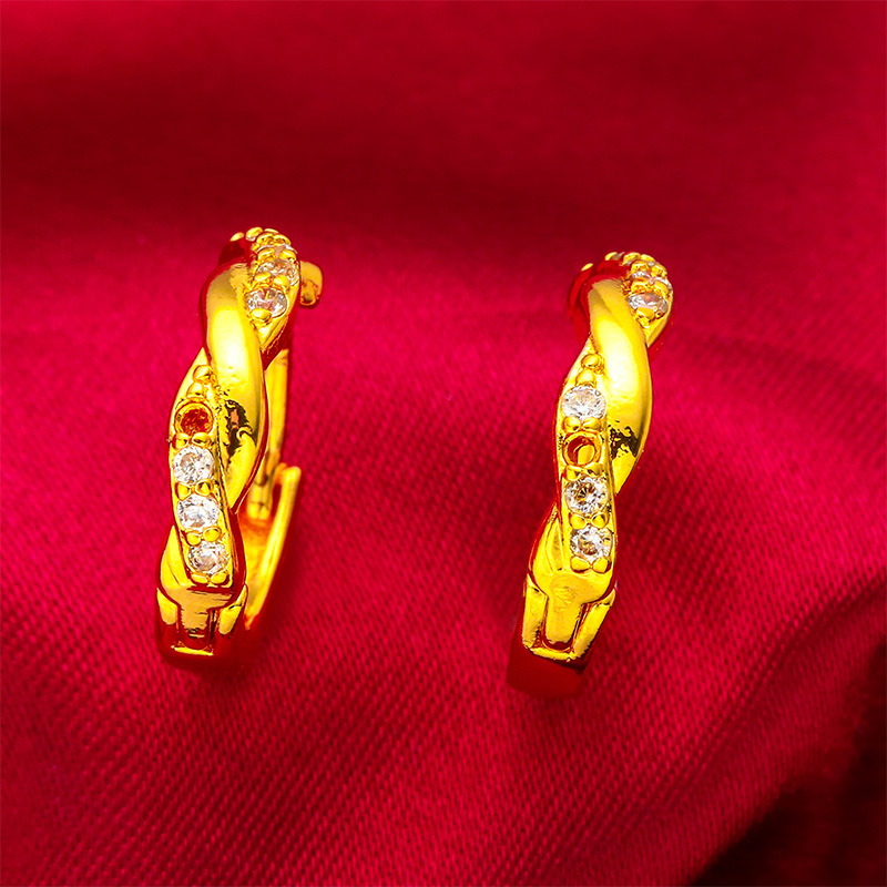 Vietnam sand gold girls' earrings point diamond earrings jewelry twist Women's earrings wholesale cross-border jewelry