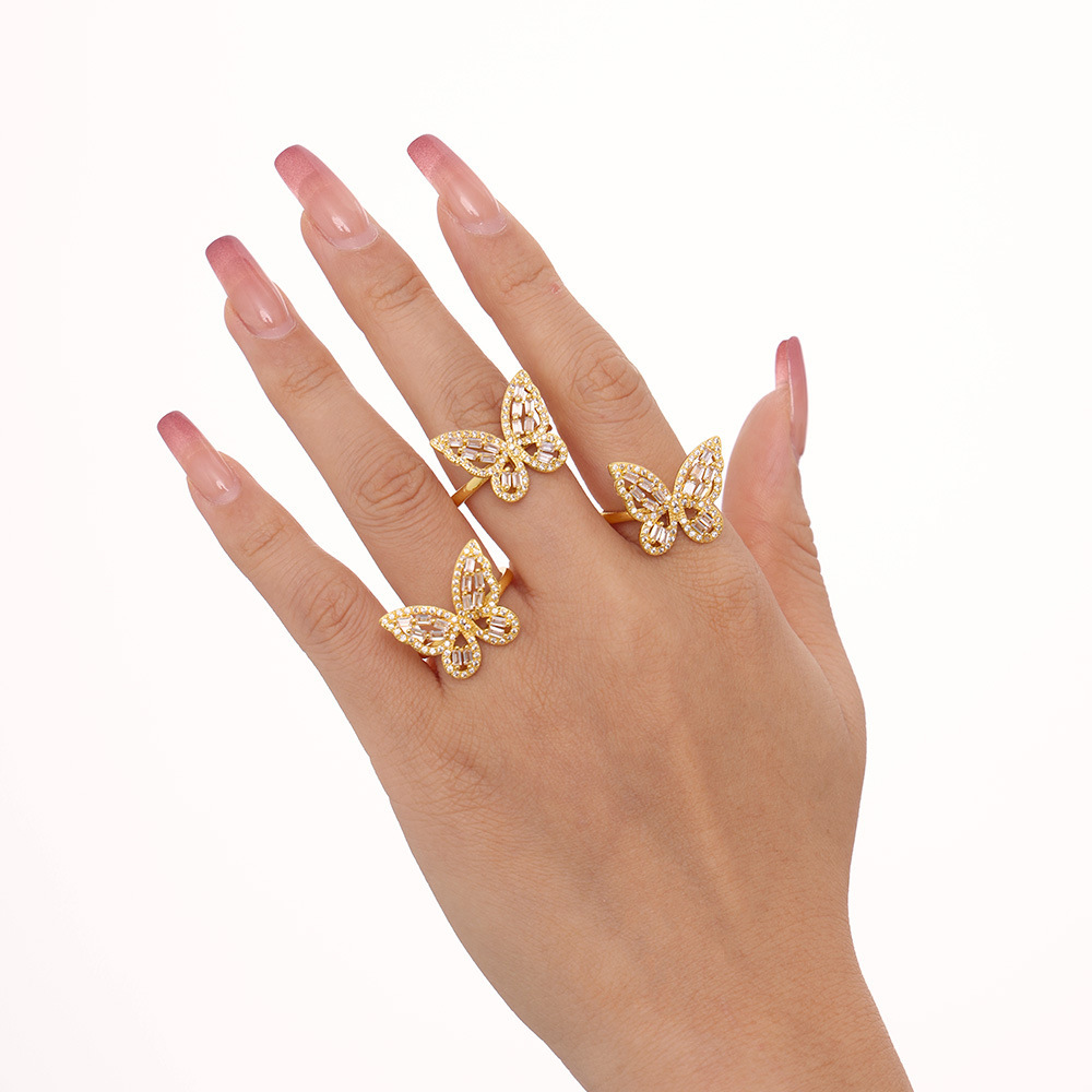 Square Sugar Ins Butterfly Fairy Zircon Ring Fashion Personality Copper Niche Open Mouth Ring_voghion.com