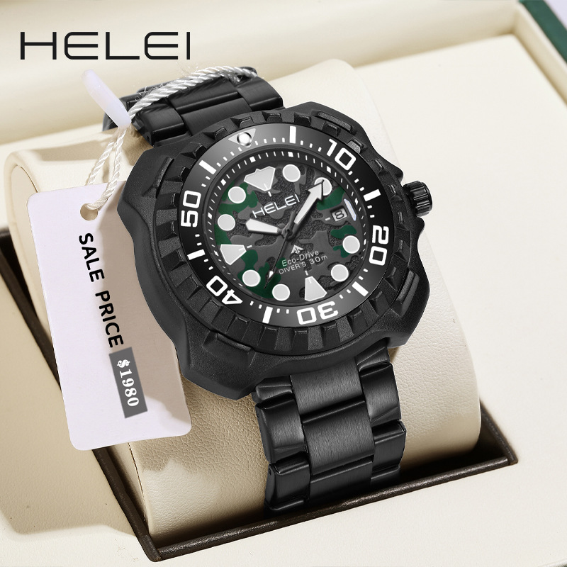 AliExpress Explosions Men's Quartz Steel Band Watch Black Samurai Large Dial High-end Waterproof Men's Watch Wholesale Agent