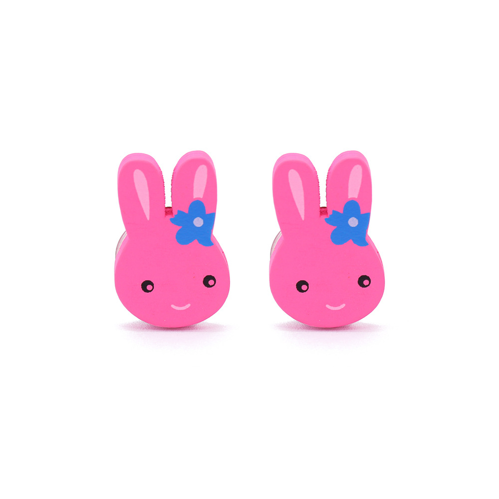 Cartoon Style Animal Rainbow Wood Stoving Varnish Womenu0027S Ear clips 1 Pair
