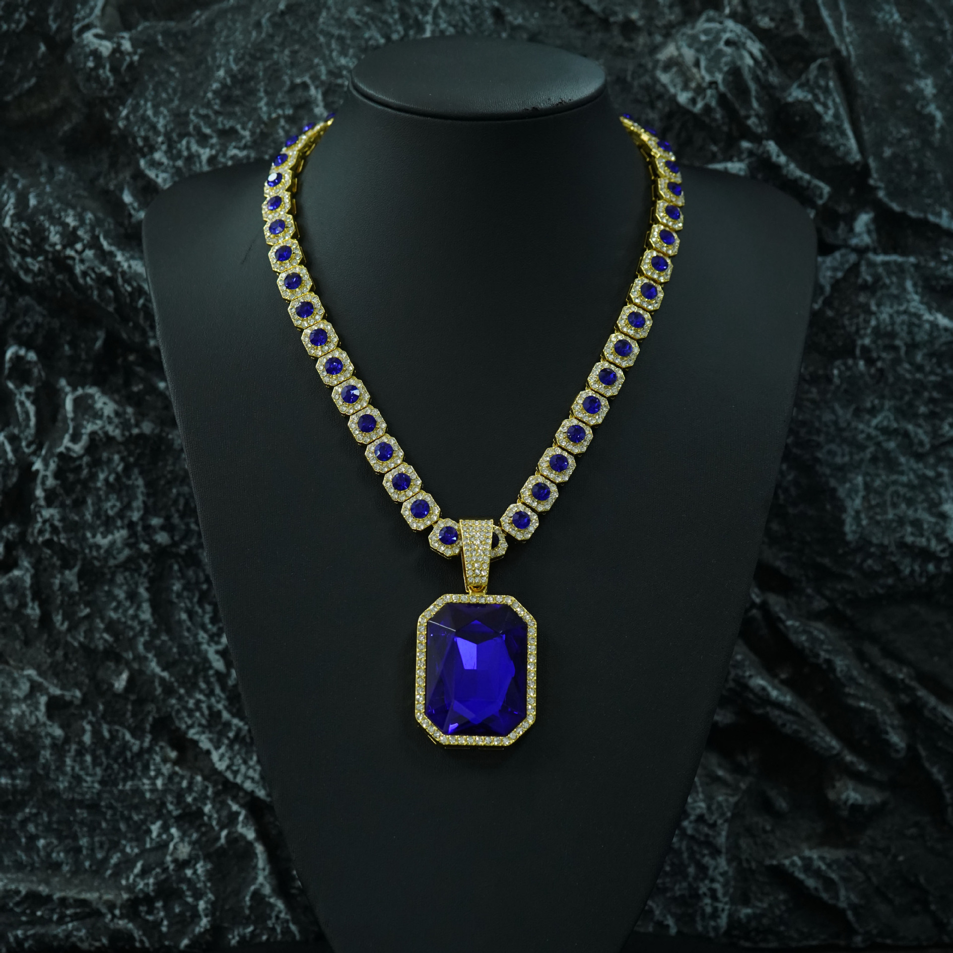 Nuevos productos de venta caliente de azúcar cuadrado de diamantes de color cubano con colgante de gemas de color clásica joyas de collar de hombre