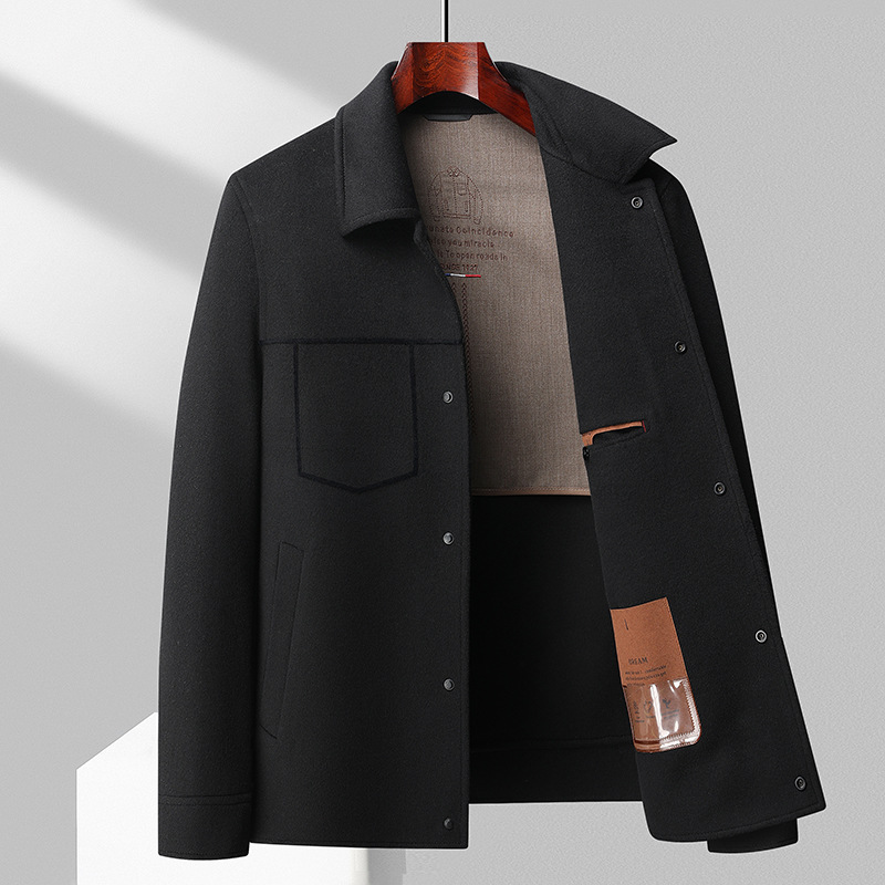 Men's Clothing Hand sewn autumn and winter embossed flocking process 100% wool double sided nylon short coat men's youth jacket coat_voghion.com