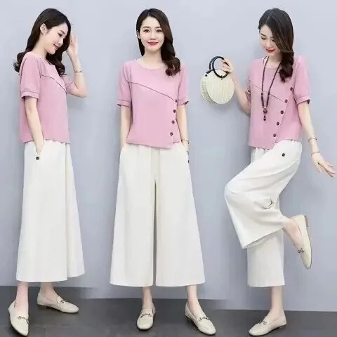Internet Celebrity Suit for Women 2025 Summer New Style Loose Casual Fashion Simple Elegant Soft and Comfortable Linen Two-Piece Set