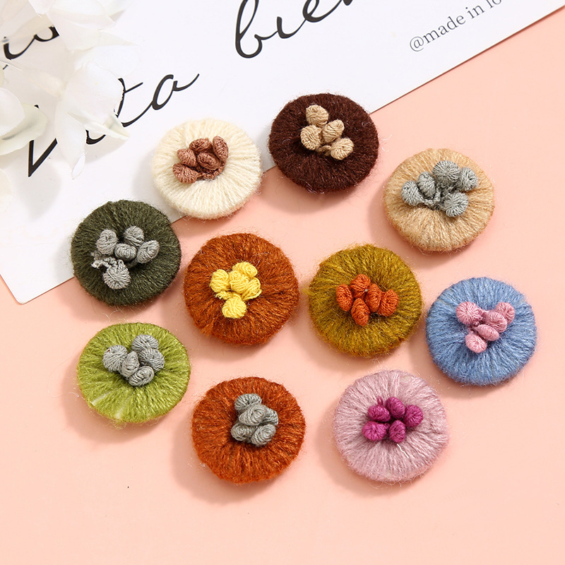 Forest Style Mohair Buttons, Cute Handmade Wool Crochet Retro Brooches, Clothing Materials, Hairpins, Jewelry Accessories
