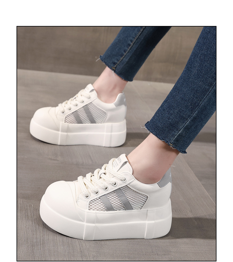 Giày sneaker nữ đế dày tăng chiều cao phong cách trắng basic — Trắng Đỏ chi tiết 14