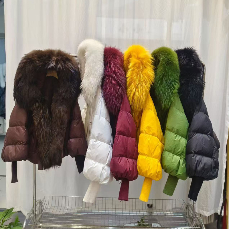 Women's New Winter Style Natural Real Raccoon Fur Large Fur Collar Hooded down Jacket Fashionable Thickened Warm Fur Coat