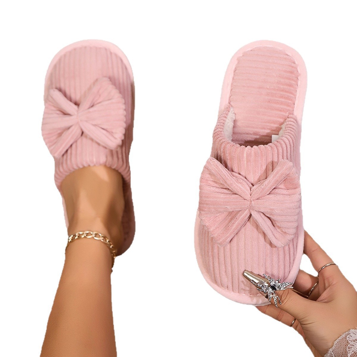 Nuevas zapatillas de algodón transfronterizas otoño y invierno parejas de arco de algodón para el hogar calentamiento interior de las zapatillas de algodón para hombres y mujeres