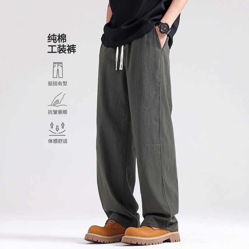 Pure Cotton Work Pants for Men 2026 Summer Loose Men's Sports Sweatpants Men's Straight Casual Long Pants Spring Pants