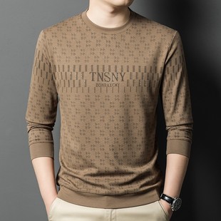 2024 autumn new standard men's long-sleeved T-shirt round neck fashion urban