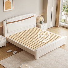 H/y现代简约白色实木床1.8米主卧双人床1.5中式橡木床经济型储物
