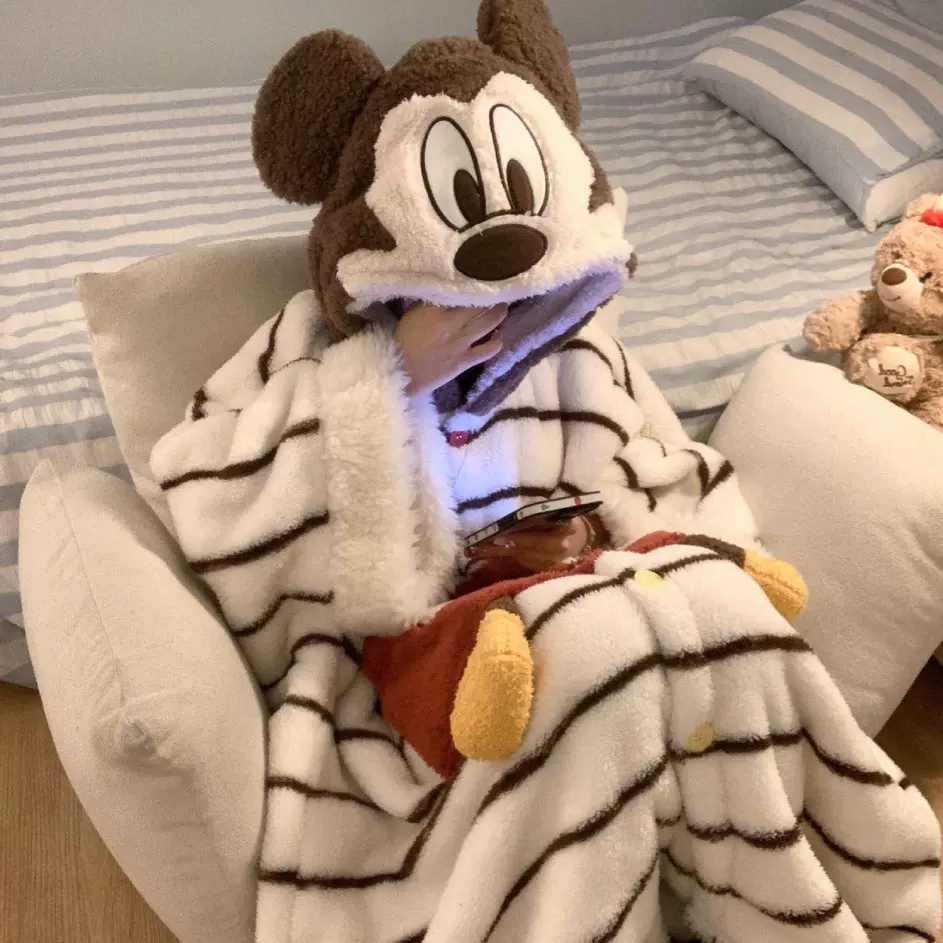 史迪仔睡袍冬季长毛舒棉绒美乐蒂大眼仔家居服加厚可外穿蓝仔睡衣