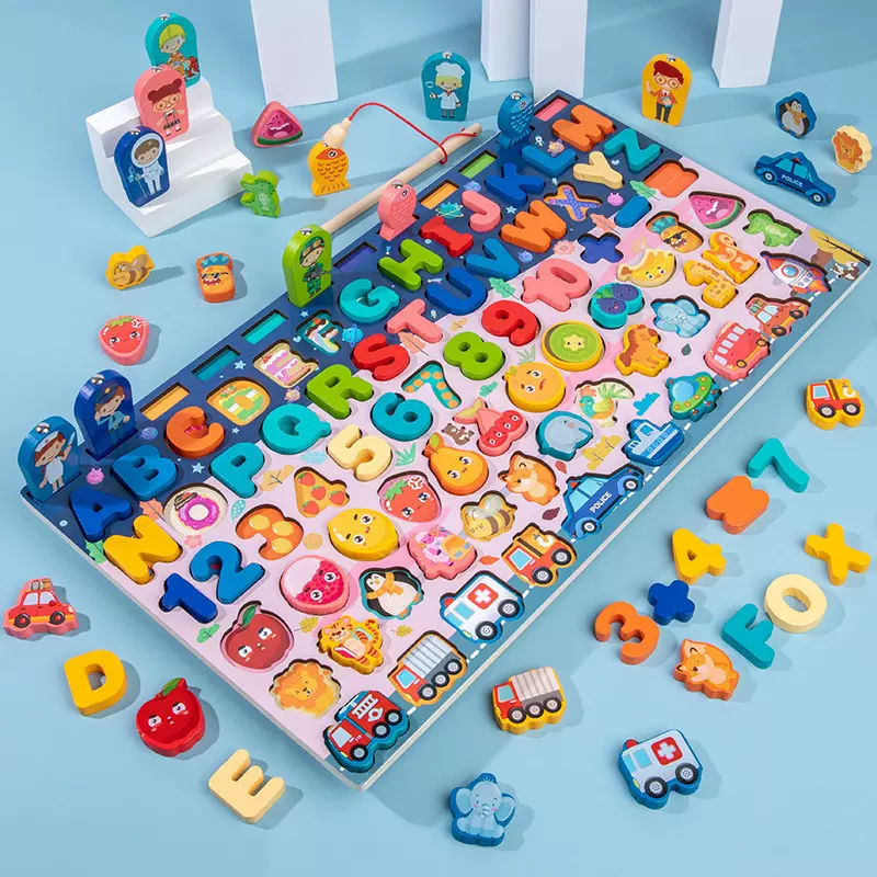 创意幼儿童大号磁性钓鱼对数板字母数字拼图配对板早教益智玩具