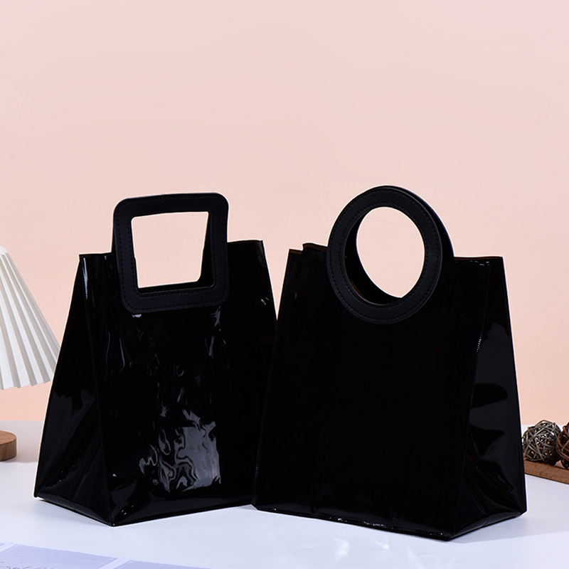 pvc黑色手提袋定 制糖果色ins风时尚手拎果冻包 礼品塑料手提袋