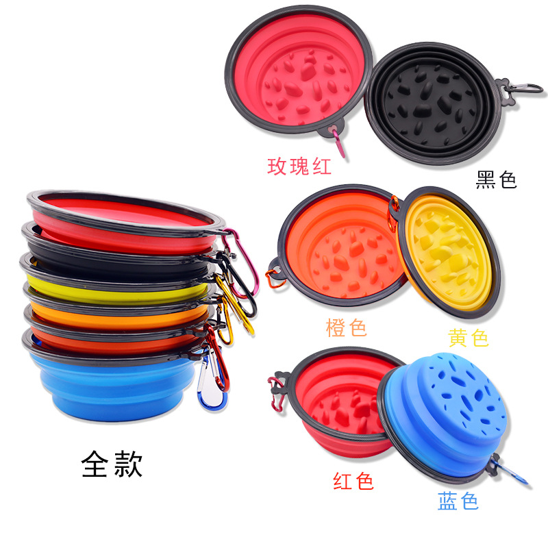 Pet Slow Food Tazón de fuente de silicona plegable perro Slow Food antiestrangulador Slow Food Tazón con mosquetón cuenco portátil para perros para salir