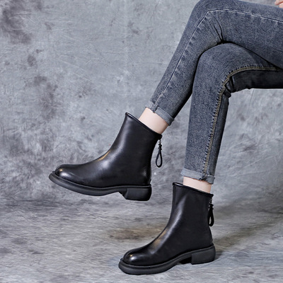 牛皮马丁靴女2022新款英伦凤复古爆款短靴后拉链百搭真皮靴子