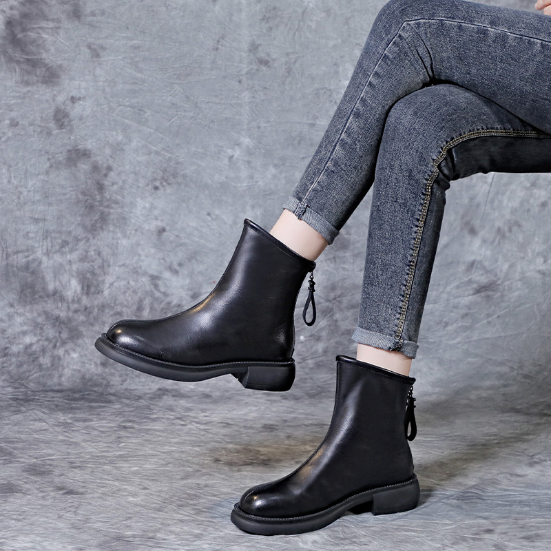 牛皮马丁靴女2022新款英伦凤复古爆款短靴后拉链百搭真皮靴子