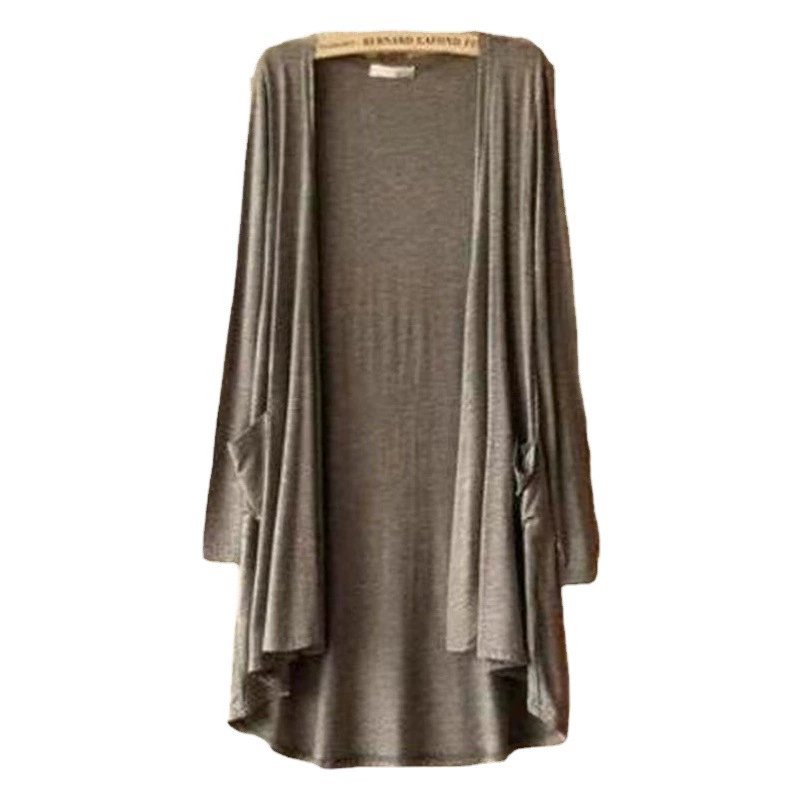 Модальный солнцезащитный кардиган, женское летнее тонкое пальто с длинными рукавами и шалью, верхнее приталенное повседневное пальто средней длины