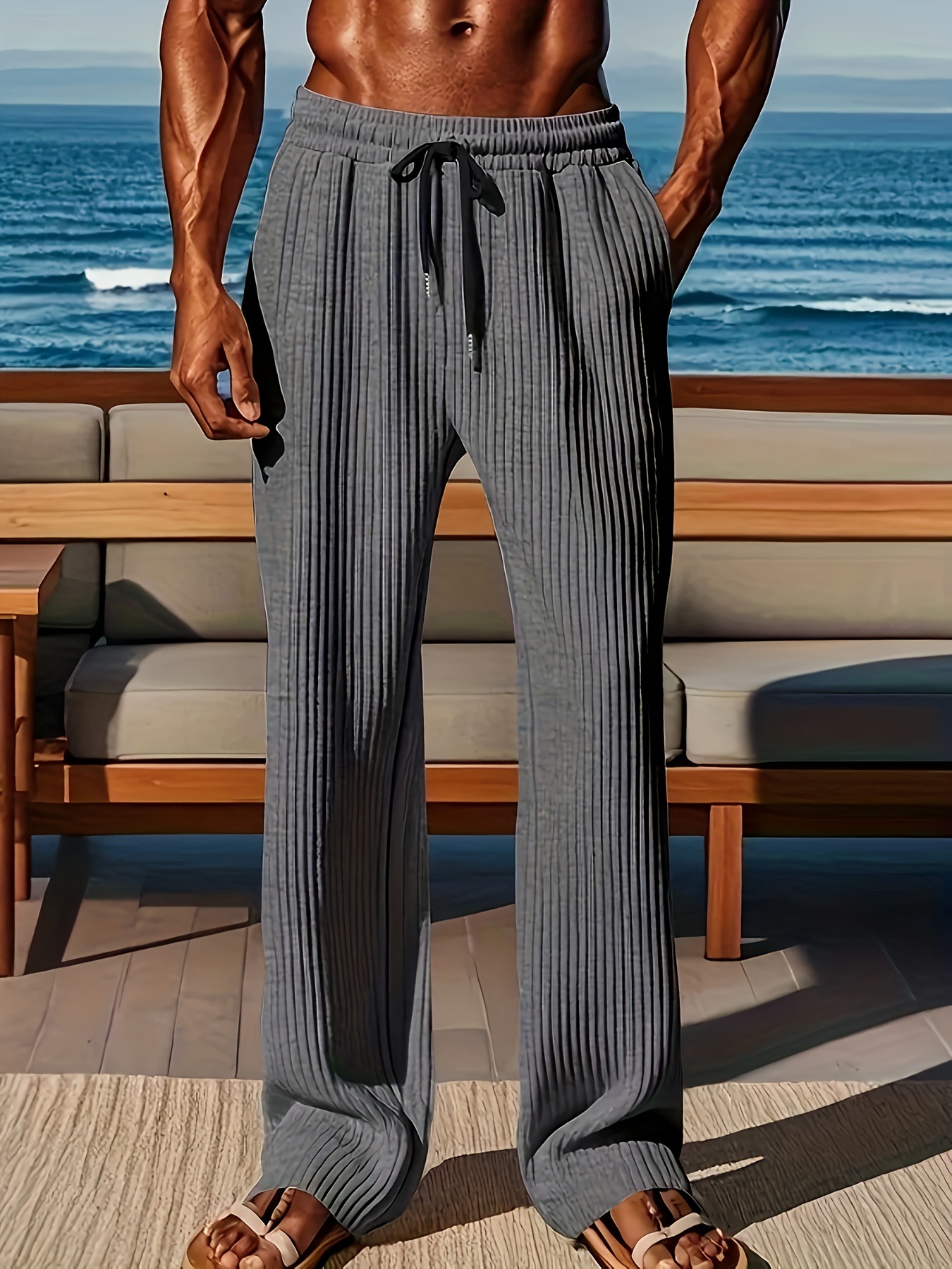 Men's Casual Straight Leg Pants With Elastic Waist - Street Style Comfort Stretch Pure Color Trousers For Daily Wear_viptrois.com