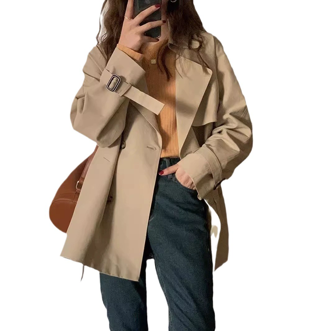 Autumn trench coat, short jacket, British style, Korean style, bright catchy style