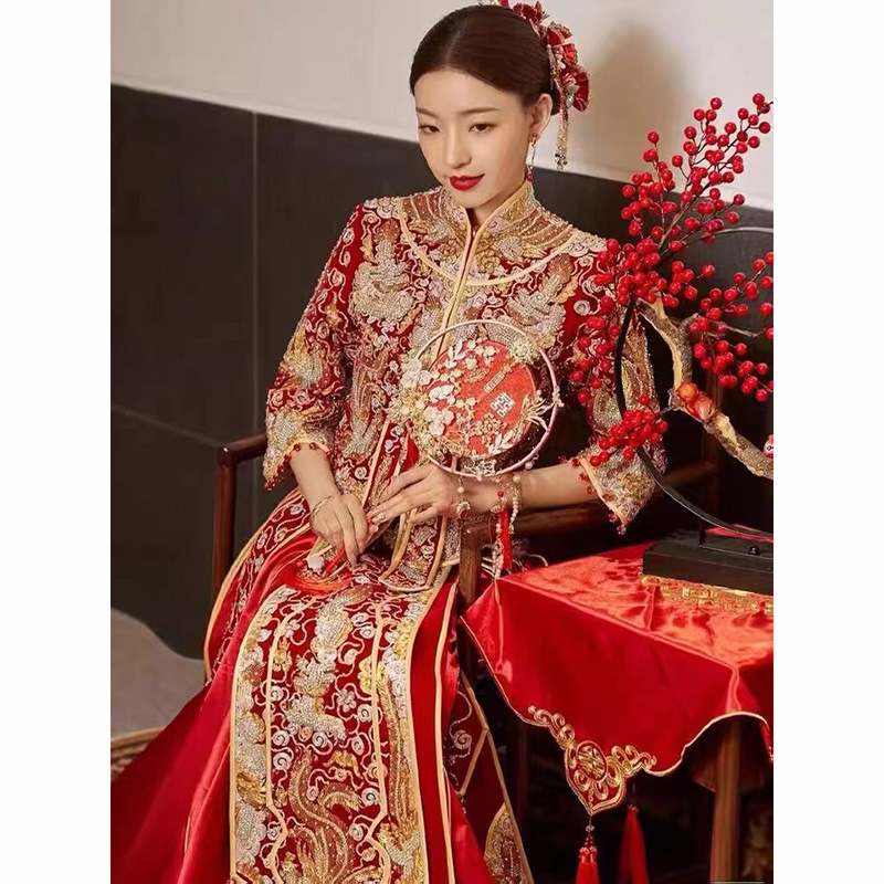 Xiuhe Clothing Bride 2025 New Dragon and Phoenix Gown Heavy Industry Wedding Dress Toast Clothing Chinoiserie Wedding Clothing High-End Pavilion Clothing