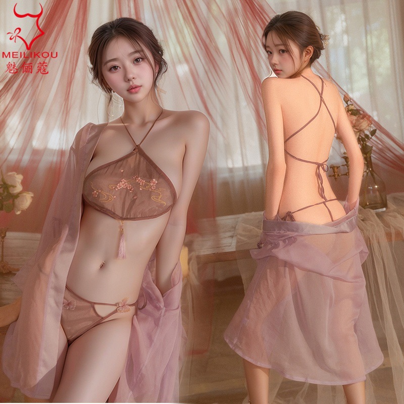 섹시한 속옷 중국 요소 골동품 섹시한 bellyband 메쉬 관점 세트 순수한 열정 무료 잠옷 여성 1860