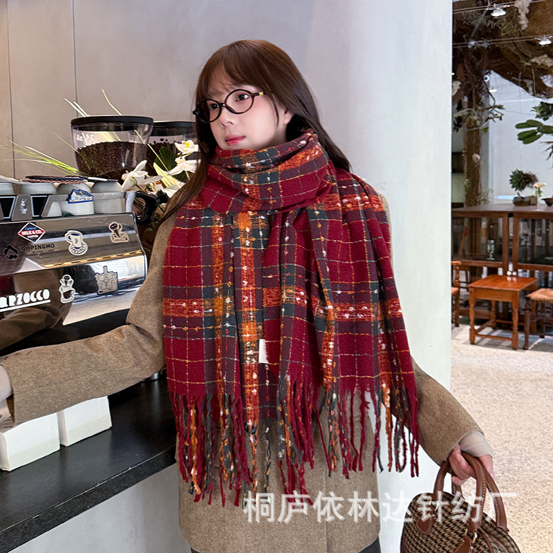 2025秋冬新款格子围巾女韩系情侣冬天保暖围脖加厚披肩百搭高级感|undefined