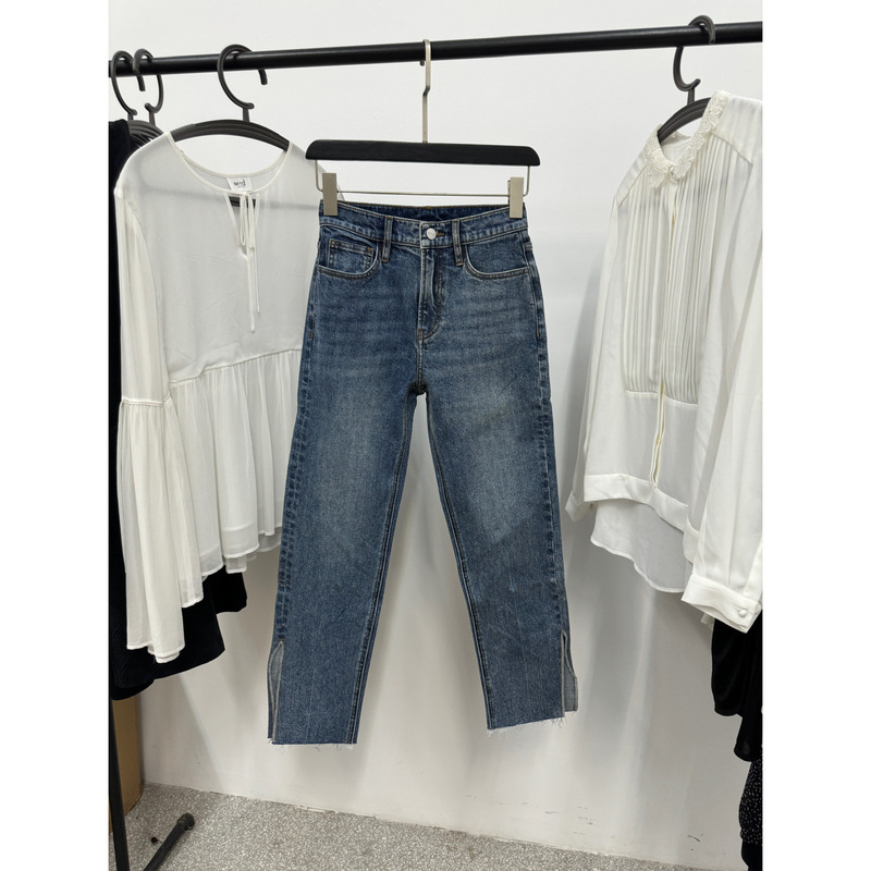 Tail Single Side Slit Design High Waist Straight Slim-fit Slim-fit Skinny Jeans