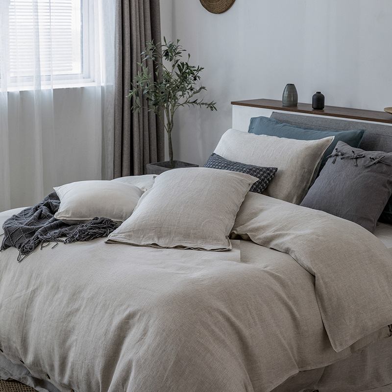 Comercio exterior europeo y americano color sólido estilo ins ropa de cama de verano personalizada de Amazon traje de cuatro piezas de lino lavado teñido en hilo francés