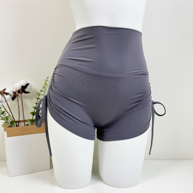 Yoga Shorts With Butt-lifting Pleats And Drawstring, Suitable For Fitness, Outdoor Sports, Cycling, Short-sleeved,_desvips.com