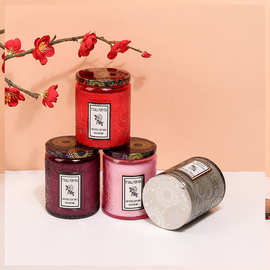 浮雕玻璃杯香薰蜡烛小众无烟高级感植物蜡持久清新结婚伴手礼蜡烛