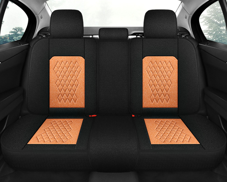 L5U Fully Enclosed Breathable Seat Cushion Cover Linen Fabric Car Seat Cover Full Set for Five Seats in the Car All-Season Car Seat Cushion