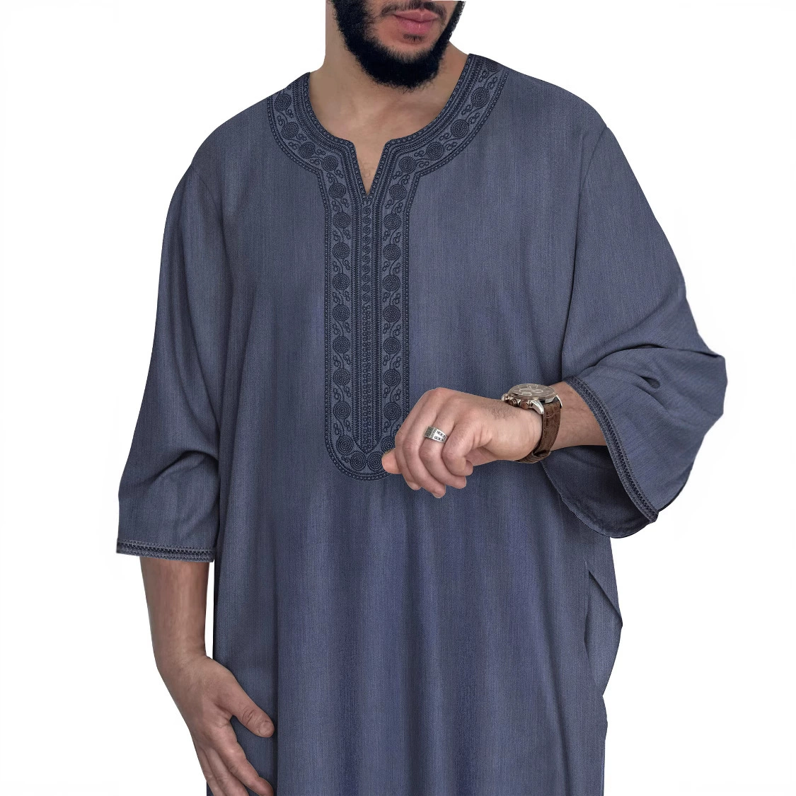 2025 новый мужской одежда для Ближнего Востока, мусульманский халат с вышивкой на рукаве, этнический стиль, марокканский халат
