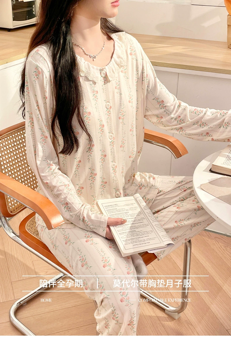 Pijama de lactancia de algodón de manga larga para otoño